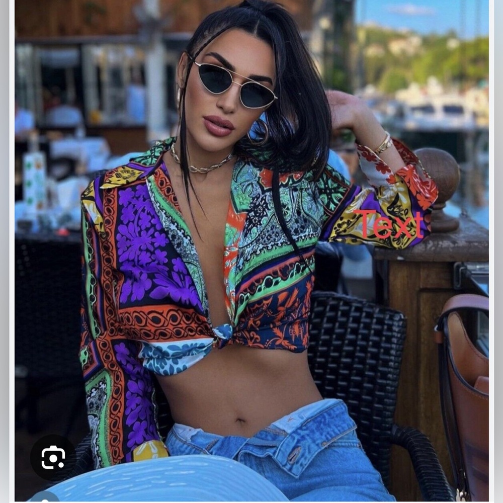 Zara Printed Cropped Blouse. New With Tags.